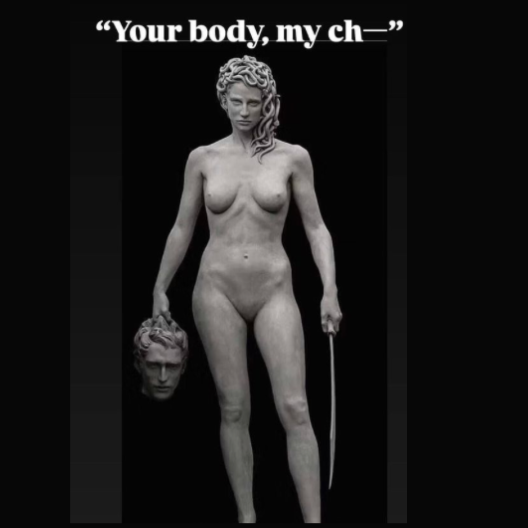 Statue of Judith holding the severed head of Holofernes in her right hand and a sword in her left