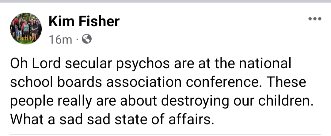 Tweet from the event by Peoria Unified School District school board member Kim Fisher declaring us "psychos"